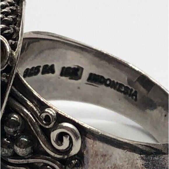 Vintage 18k Yellow Gold Sterling Silver Ring 925 Size 9 Smokey Quartz Bali BA - Picture 6 of 12